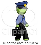 Green Police Man Walking With Briefcase To The Right