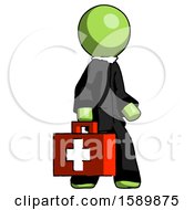 Green Clergy Man Walking With Medical Aid Briefcase To Right