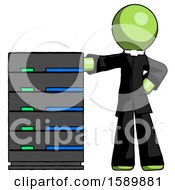 Poster, Art Print Of Green Clergy Man With Server Rack Leaning Confidently Against It