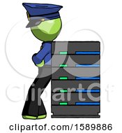 Poster, Art Print Of Green Police Man Resting Against Server Rack