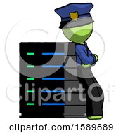 Poster, Art Print Of Green Police Man Resting Against Server Rack Viewed At Angle