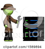 Poster, Art Print Of Green Detective Man Server Administrator Doing Repairs