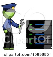 Poster, Art Print Of Green Police Man Server Administrator Doing Repairs