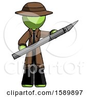 Poster, Art Print Of Green Detective Man Holding Large Scalpel