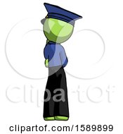 Poster, Art Print Of Green Police Man Thinking Wondering Or Pondering Rear View