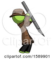 Poster, Art Print Of Green Detective Man Stabbing Or Cutting With Scalpel
