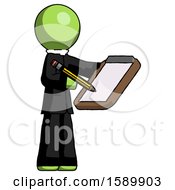 Poster, Art Print Of Green Clergy Man Using Clipboard And Pencil