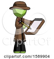 Poster, Art Print Of Green Detective Man Using Clipboard And Pencil
