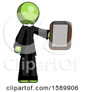 Poster, Art Print Of Green Clergy Man Showing Clipboard To Viewer