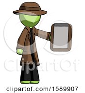 Green Detective Man Showing Clipboard To Viewer
