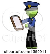 Poster, Art Print Of Green Police Man Reviewing Stuff On Clipboard