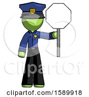 Poster, Art Print Of Green Police Man Holding Stop Sign