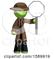 Poster, Art Print Of Green Detective Man Holding Stop Sign