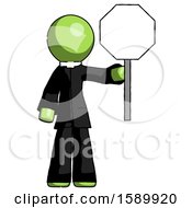 Poster, Art Print Of Green Clergy Man Holding Stop Sign