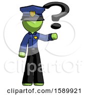 Poster, Art Print Of Green Police Man Holding Question Mark To Right