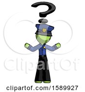 Poster, Art Print Of Green Police Man With Question Mark Above Head Confused