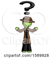 Poster, Art Print Of Green Detective Man With Question Mark Above Head Confused