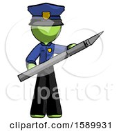 Poster, Art Print Of Green Police Man Holding Large Scalpel