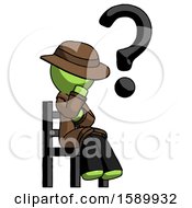 Poster, Art Print Of Green Detective Man Question Mark Concept Sitting On Chair Thinking
