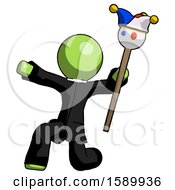 Poster, Art Print Of Green Clergy Man Holding Jester Staff Posing Charismatically