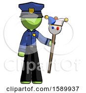 Green Police Man Holding Jester Staff