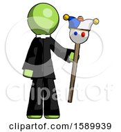 Green Clergy Man Holding Jester Staff
