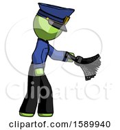 Poster, Art Print Of Green Police Man Dusting With Feather Duster Downwards