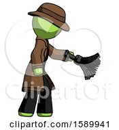 Poster, Art Print Of Green Detective Man Dusting With Feather Duster Downwards