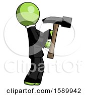 Poster, Art Print Of Green Clergy Man Hammering Something On The Right
