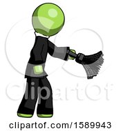 Poster, Art Print Of Green Clergy Man Dusting With Feather Duster Downwards