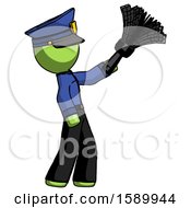 Poster, Art Print Of Green Police Man Dusting With Feather Duster Upwards