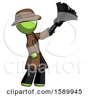 Poster, Art Print Of Green Detective Man Dusting With Feather Duster Upwards