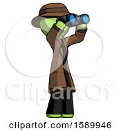 Poster, Art Print Of Green Detective Man Looking Through Binoculars To The Right