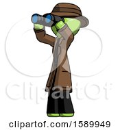 Poster, Art Print Of Green Detective Man Looking Through Binoculars To The Left