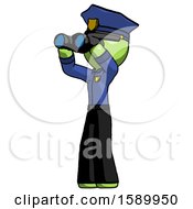 Poster, Art Print Of Green Police Man Looking Through Binoculars To The Left