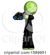 Green Clergy Man Holding Binoculars Ready To Look Left
