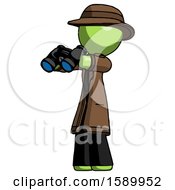 Green Detective Man Holding Binoculars Ready To Look Left