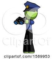 Green Police Man Holding Binoculars Ready To Look Left