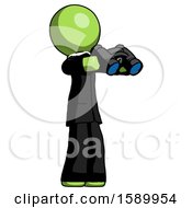 Green Clergy Man Holding Binoculars Ready To Look Right