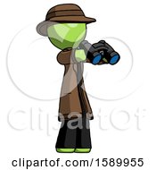 Green Detective Man Holding Binoculars Ready To Look Right