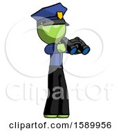 Poster, Art Print Of Green Police Man Holding Binoculars Ready To Look Right