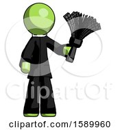 Poster, Art Print Of Green Clergy Man Holding Feather Duster Facing Forward