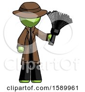 Poster, Art Print Of Green Detective Man Holding Feather Duster Facing Forward