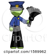 Poster, Art Print Of Green Police Man Holding Feather Duster Facing Forward