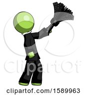 Poster, Art Print Of Green Clergy Man Dusting With Feather Duster Upwards