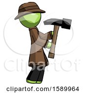 Poster, Art Print Of Green Detective Man Hammering Something On The Right