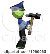 Poster, Art Print Of Green Police Man Hammering Something On The Right