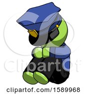 Poster, Art Print Of Green Police Man Sitting With Head Down Facing Angle Left