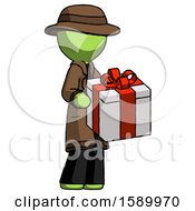 Poster, Art Print Of Green Detective Man Giving A Present