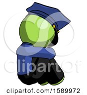 Poster, Art Print Of Green Police Man Sitting With Head Down Back View Facing Right